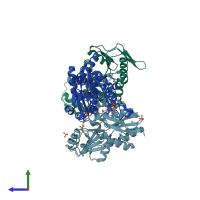 PDB entry 3dah coloured by chain, side view.