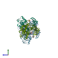 PDB entry 3dak coloured by chain, side view.