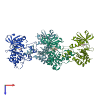 PDB entry 3dak coloured by chain, top view.