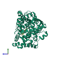 PDB entry 3dan coloured by chain, side view.