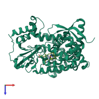 PDB entry 3dan coloured by chain, top view.