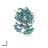 PDB entry 3dap coloured by chain, side view.