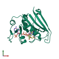 PDB entry 3dau coloured by chain, front view.