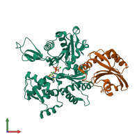 PDB entry 3daw coloured by chain, front view.