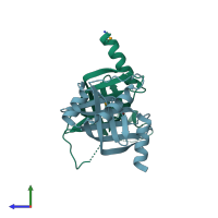 PDB entry 3db0 coloured by chain, side view.