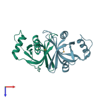 PDB entry 3db0 coloured by chain, top view.