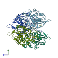 PDB entry 3db1 coloured by chain, side view.