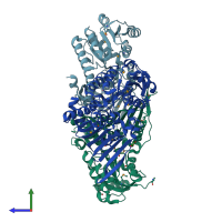 PDB entry 3db2 coloured by chain, side view.