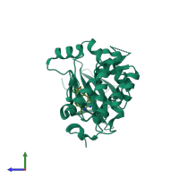 PDB entry 3db8 coloured by chain, side view.