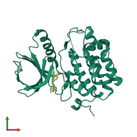 PDB entry 3dbe coloured by chain, front view.