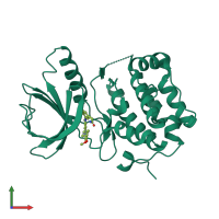 PDB entry 3dbf coloured by chain, front view.