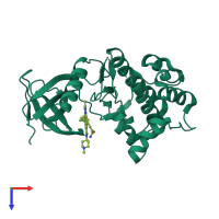 PDB entry 3dbf coloured by chain, top view.
