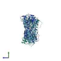 PDB entry 3dbi coloured by chain, side view.