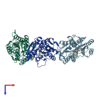 PDB entry 3dbi coloured by chain, top view.