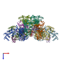 PDB entry 3dbl coloured by chain, top view.