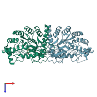 PDB entry 3dbn coloured by chain, top view.