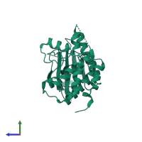 PDB entry 3dbq coloured by chain, side view.