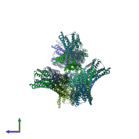 PDB entry 3dby coloured by chain, side view.