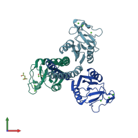 PDB entry 3dbz coloured by chain, front view.
