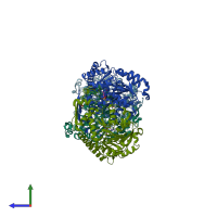PDB entry 3dc1 coloured by chain, side view.