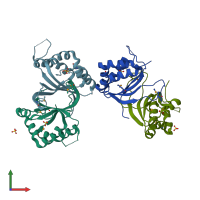 PDB entry 3dca coloured by chain, front view.