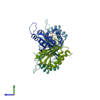 PDB entry 3dca coloured by chain, side view.