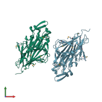 PDB entry 3dcd coloured by chain, front view.