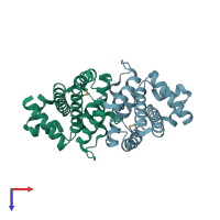 PDB entry 3dcf coloured by chain, top view.