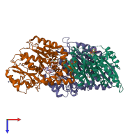 PDB entry 3dco coloured by chain, top view.