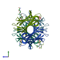 PDB entry 3dcq coloured by chain, side view.