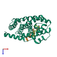 PDB entry 3dct coloured by chain, top view.