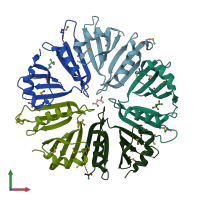 PDB entry 3dcx coloured by chain, front view.