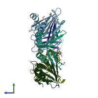 PDB entry 3dcx coloured by chain, side view.