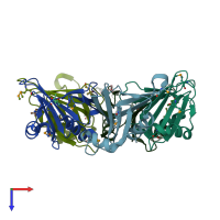 PDB entry 3dcx coloured by chain, top view.