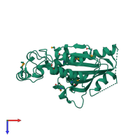 PDB entry 3dcy coloured by chain, top view.