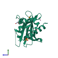 PDB entry 3dcz coloured by chain, side view.