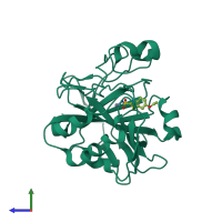 PDB entry 3dd0 coloured by chain, side view.