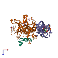PDB entry 3dd2 coloured by chain, top view.