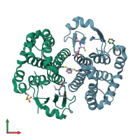 PDB entry 3dd3 coloured by chain, front view.