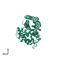 PDB entry 3dd4 coloured by chain, side view.