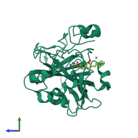 PDB entry 3dd8 coloured by chain, side view.