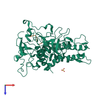 PDB entry 3dda coloured by chain, top view.