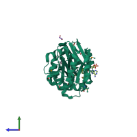 PDB entry 3ddd coloured by chain, side view.