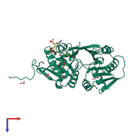 PDB entry 3ddd coloured by chain, top view.
