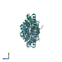 PDB entry 3dde coloured by chain, side view.
