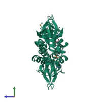 PDB entry 3ddj coloured by chain, side view.