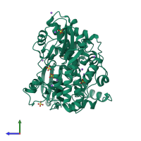 PDB entry 3ddk coloured by chain, side view.