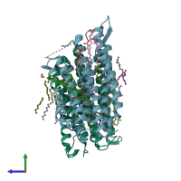 PDB entry 3ddl coloured by chain, side view.