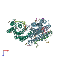 PDB entry 3ddl coloured by chain, top view.