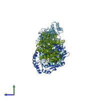 PDB entry 3ddm coloured by chain, side view.